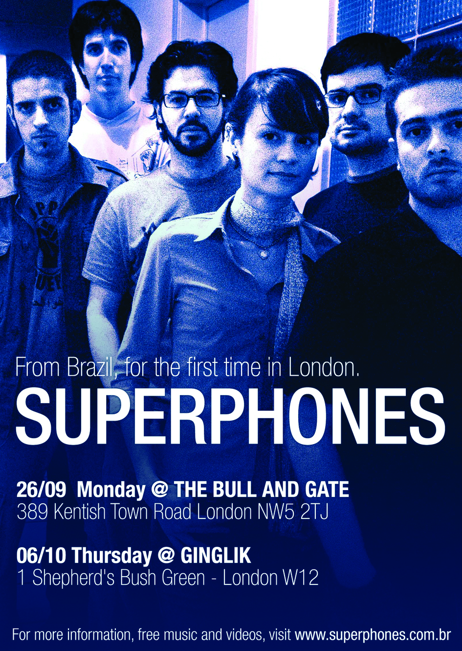 Superphones concert flyer with original typography and artwork.